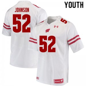 Youth Wisconsin Badgers NCAA #52 Kaden Johnson White Authentic Under Armour Stitched College Football Jersey RH31I25RE